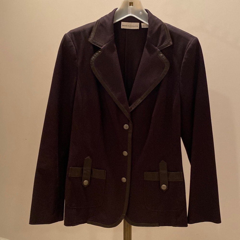 Dana Buchman Black Leather trimmed and denim like jacket